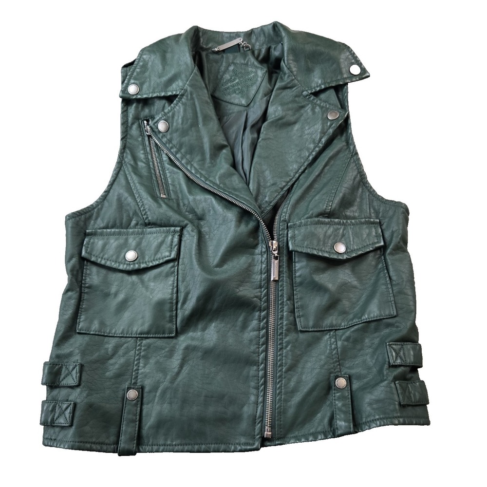 JOUJOU Women's Vest Jacket Full Zip Lined Faux‎ Leather Street Wear City Vibes M